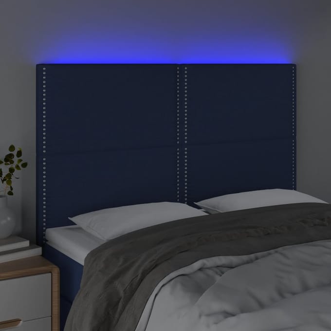 vidaXL - Hoofdbord - LED - 144x5x118/128 - cm - stof - blauw