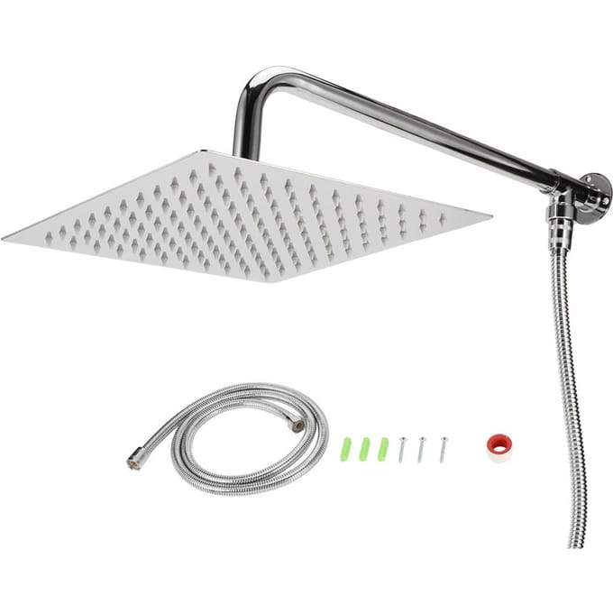 G1/2 Schroefdraad 25cm Wandmontage Douchekop Roestvrij Staal Badkamer Regenval Douche white