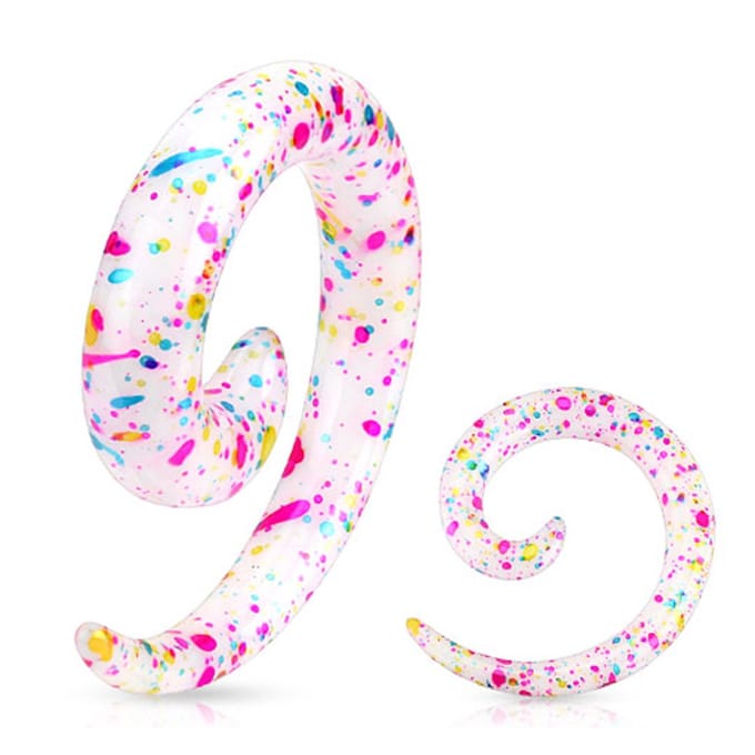 8 mm taper spiraal blauw, roze en gele spetters
