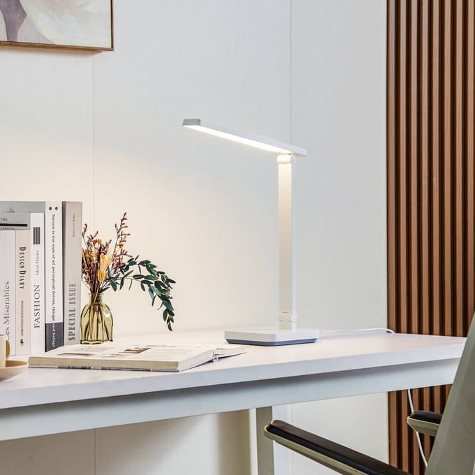 Lindby LED bureaulamp Rylas, wit, USB, CCT