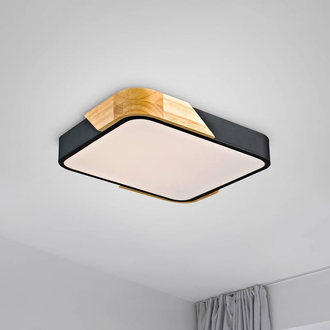 JUST LIGHT. GmbH JUST LIGHT. Bila plafondlamp, zwart, 32x32 cm, hout
