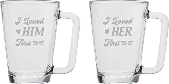 Gegraveerde set Theeglazen 26cl I loved him first - I loved her first