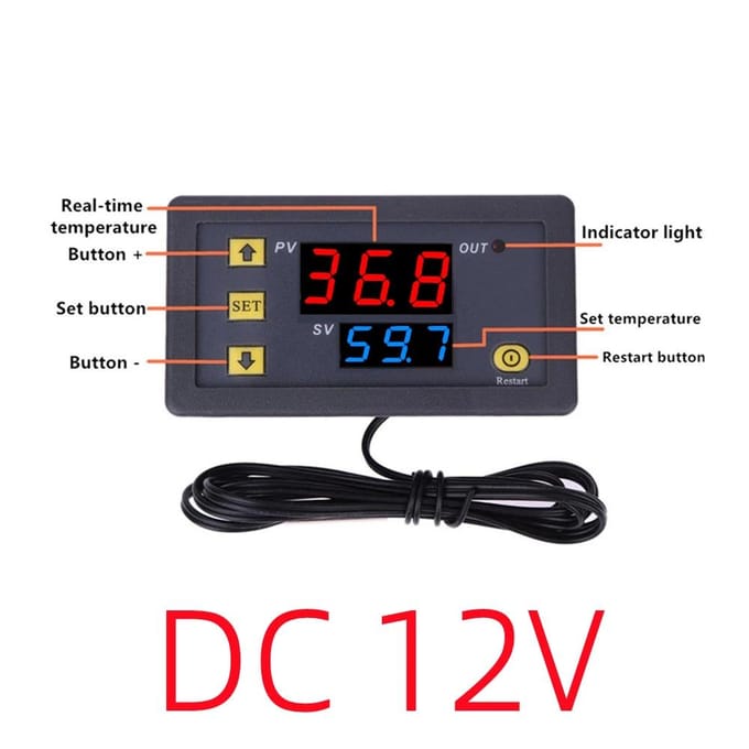 Mini Digitale Temperatuurregelaar 12V 24V 220V Thermostaat Regelaar Verwarming Koeling Controle Thermoregulator Met Sensor gray