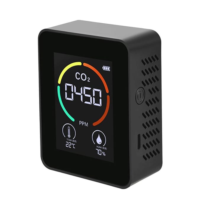 CO₂ Meter met Sensor – Draagbare Luchtkwaliteitsmonitor met Temperatuur & Vochtmeting, Realtime Display & Alarm – 400-5000 ppm