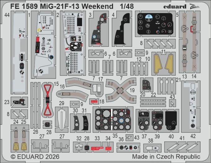 Eduard Modelbouwdecoratie - FE1589 Accessoires - Zoom Set voor MiG-21F-13 Weekend Edition Photo-etch