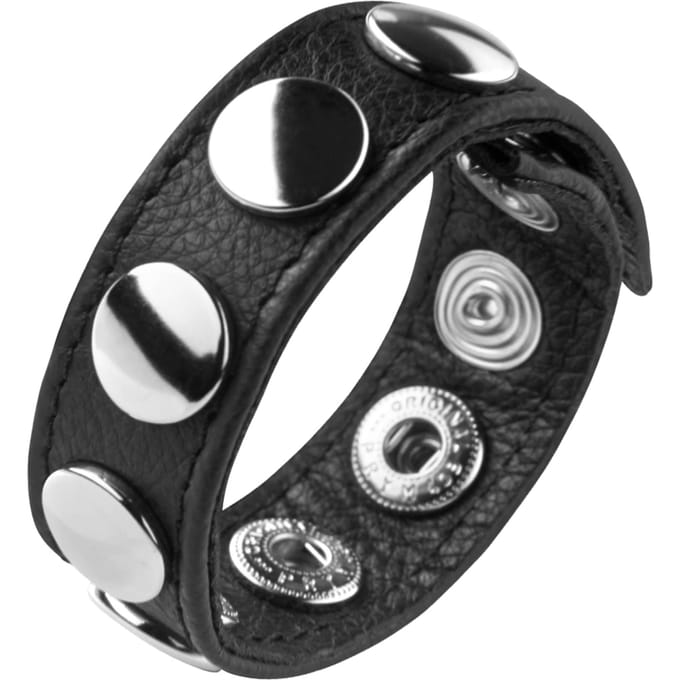 Rimba - Leren Cockring/penis strap Versierd Met Metalen Studs - Verstelbaar