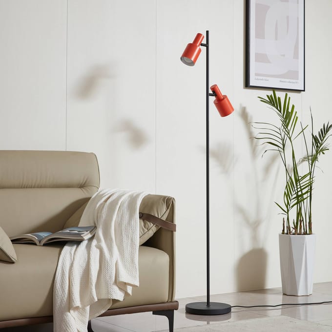 Lindby - vloerlamp - 2lichts - IJzer - H: 155 cm - E27 - oranje, zwart