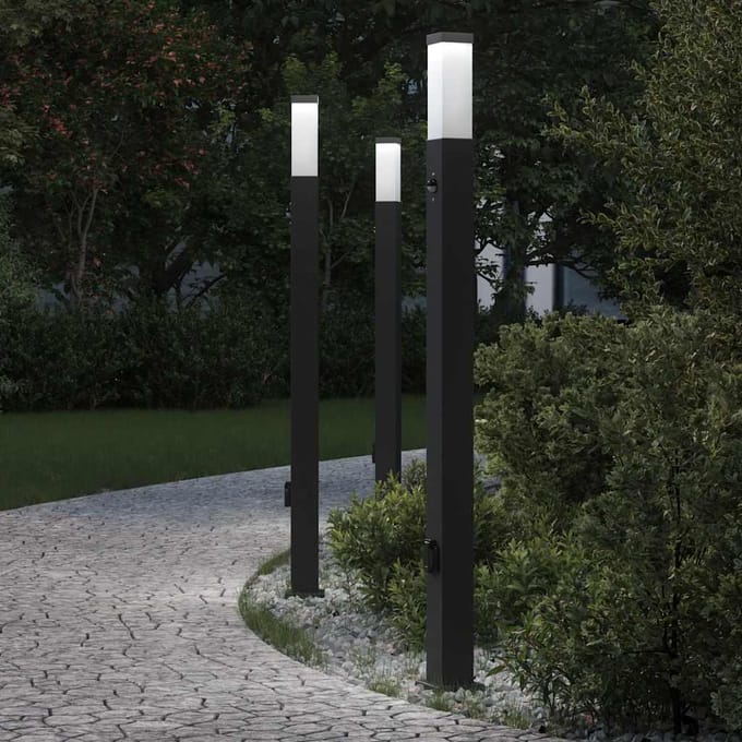 vidaXL Bolderverlichting met sensor en stopcontact 3 stuks 110cm zwart
