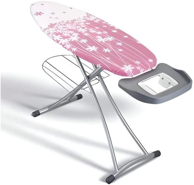 Grote Strijkplank 125 x 45 cm met Wasrek en Strijkijzerhouder - Roze