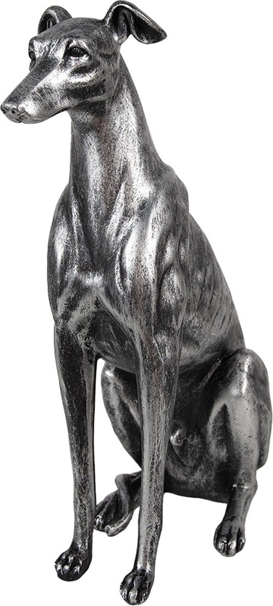 Clayre & Eef Decoratie Beeld Hond 20x10x30 cm Zilverkleurig Polyresin