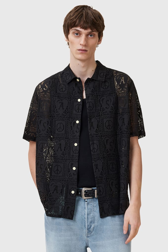 AllSaints Netley Ss Shirt Black Größe: L | Casual hemden Outlet | Herren | Schwarz