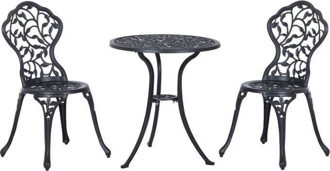 Outsunny - Bistroset - met 2 Stoelen - Weerbestendig - Zwart