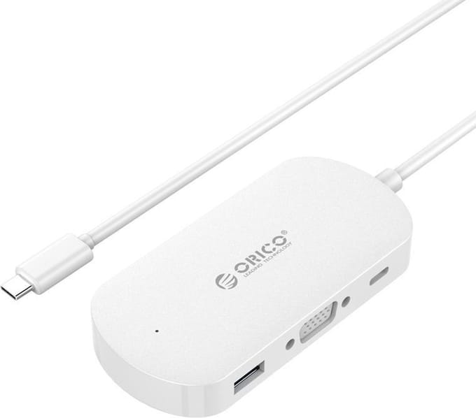 Orico 3-in-1 Type-C hub met USB 3.0 Type-A, Type-C PD en VGA poorten - Power Delivery - IC chip - Kabellengte 30 CM - Wit