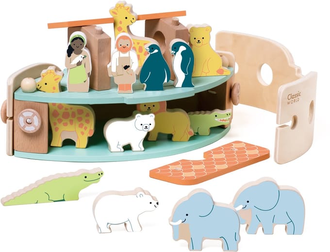 Classic World Wooden Noah's Ark Boat Building Set with Animals 16dlg.