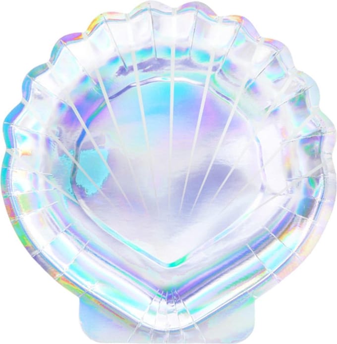 PARTYDECO - 6 kartonnen holografische schelp borden