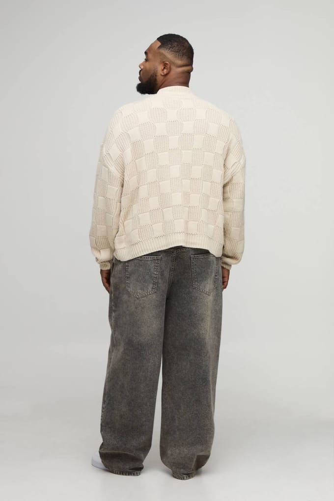 Plus Oversized Roll Neck Rib Mixed Cable Knitted Jumper | Stone | Size 2XL
