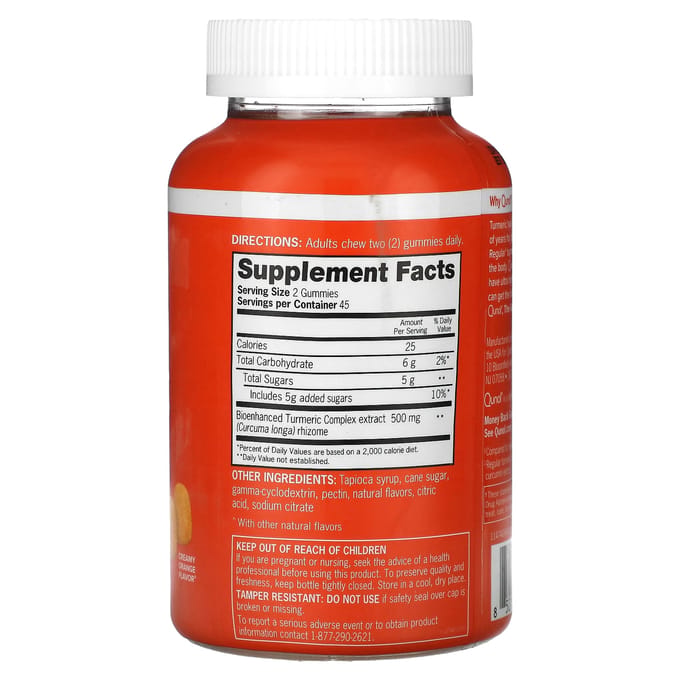 Qunol, gummies au curcuma, orange crémeuse, 500mg, 90 gummies (250mg par gummie)