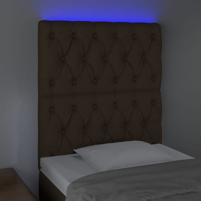 vidaXL - Hoofdbord - LED - 80x7x118/128 - cm - stof - donkerbruin