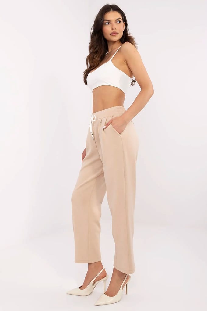 Relaxed Drawstring Pants - Beige - Beige / One Size