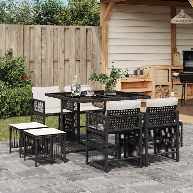 vidaXL - 9-delige - Tuinset - poly - rattan - zwart
