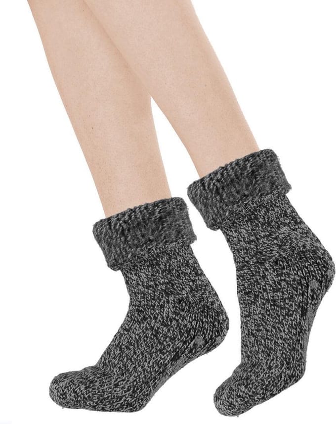 Wollen huissokken met anti-slip antraciet 41-46