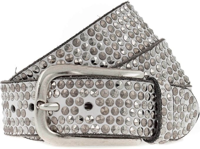 b.belt Leren riem Zoe Silver Stud Belt W95 White wit