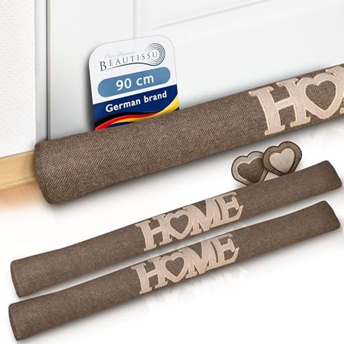 Draught Excluder 90 cm - Heavy Door Draught Stopper for Windows and Doors - Energy Saving Cushion in Brown