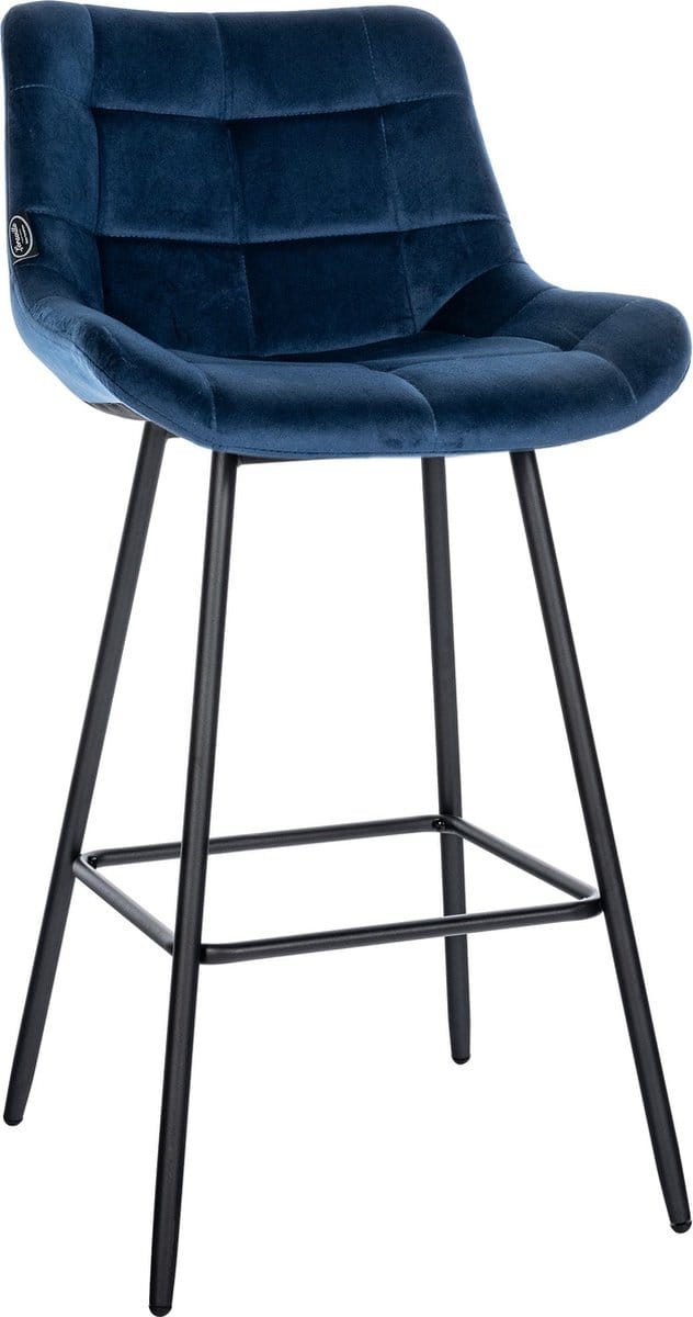 CLP West Barkruk - Met rugleuning - Voetsteun - Metalen frame - blauw Fluweel