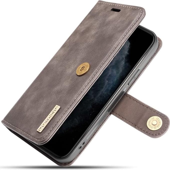 DG Ming iPhone 12 / 12 Pro Hoesje 2-in-1 Book Case en Back Cover Grijs