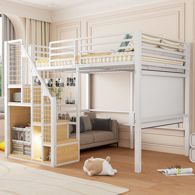 Stapelbed - 140 x 200 cm - Metaal Bedframe - Veiligheidsleuning - Kinderbed - Wit