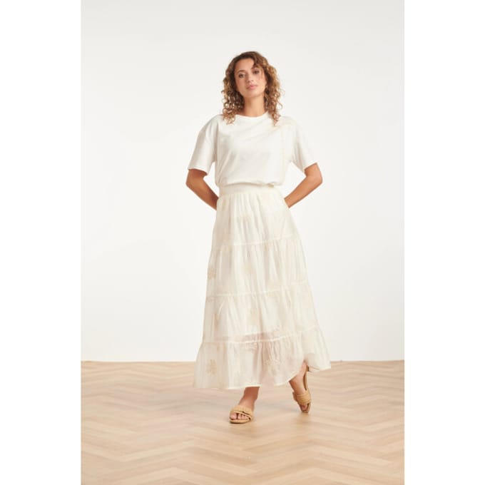 Smashed Lemon Zwierige maxi-rok met geborduurde print en stroken |