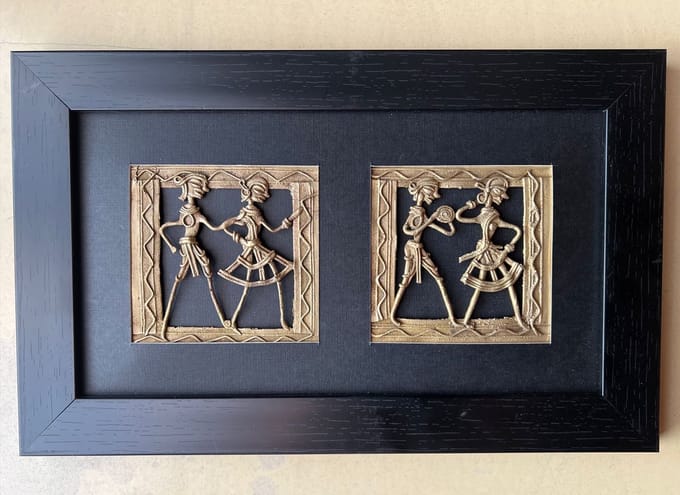 Chaque Decor Warli Brass Figurine Wall Art] Painting (With Frame)