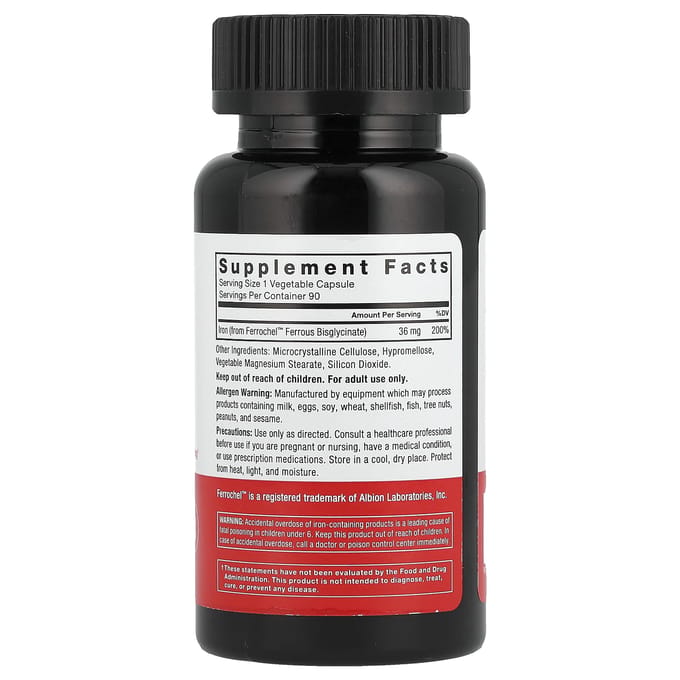 Force Factor, Fer avec Ferrochel™, 36 mg, 90 capsules végétales