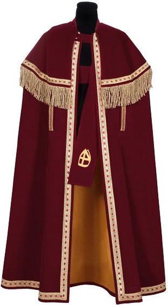 Tv Sinterklaas Stefan mantel en stola | Fluweel bordeaux rood smal