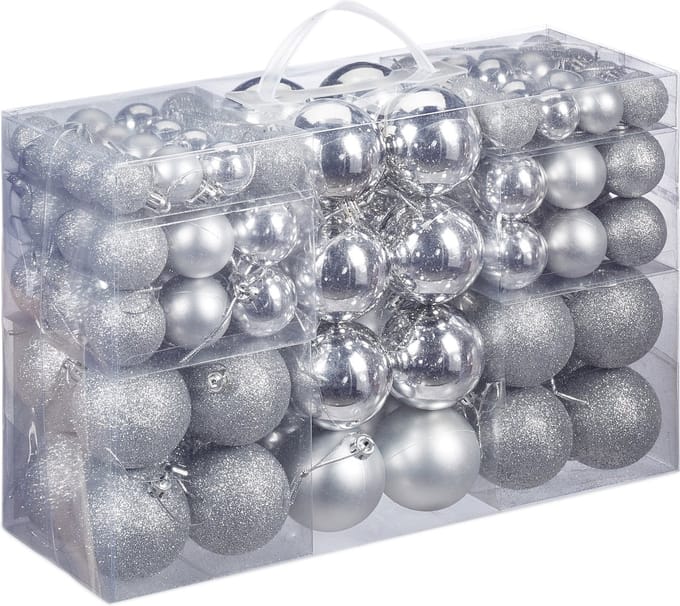 Kerstballen - set van 100 - plastic - zilver