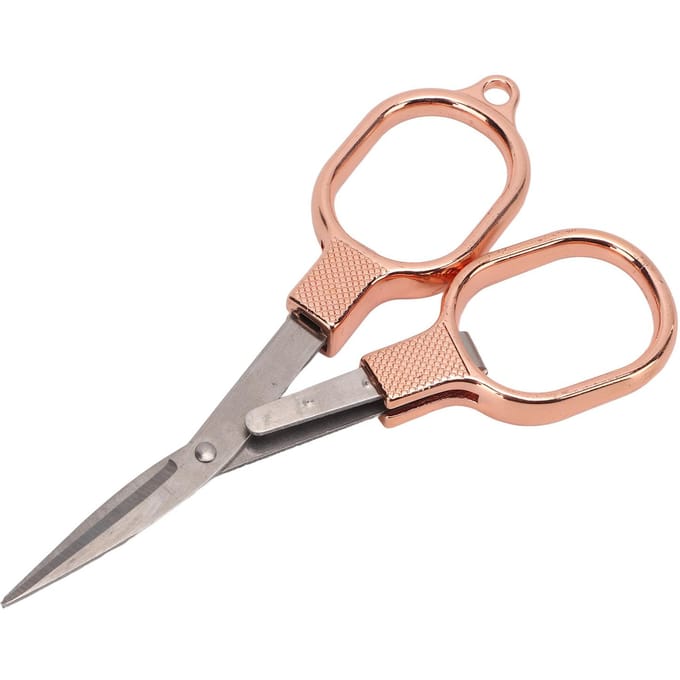 Borduur Schaar Scherp Lemmet Opvouwbaar Ontwerp Draagbaar Roségoud Kleur Roestvrij Staal Stof beige