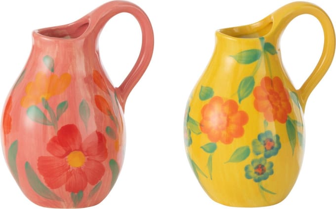 J-Line vaas Jug Alegria - keramiek - mix - 2 stuks - Ø 9 cm