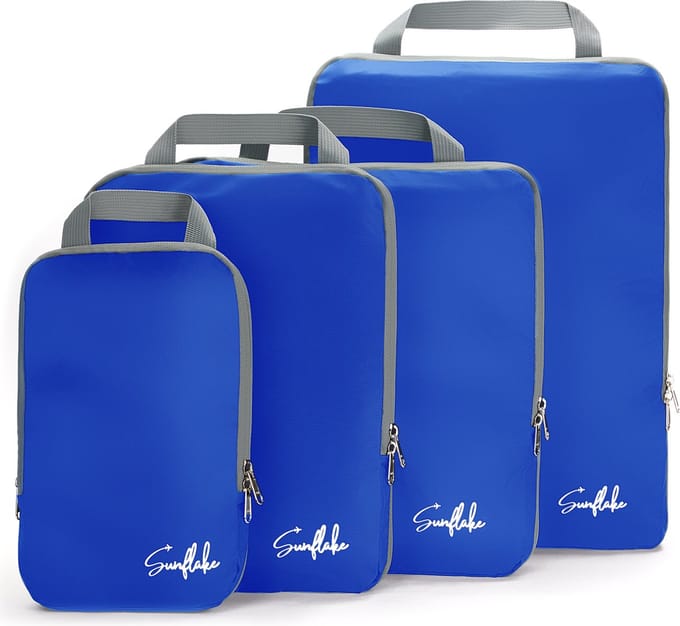 Packing Cubes met Compressierits - Set van 4 Compressie Cubes voor Koffer - Compression - Blauw - Sunflake
