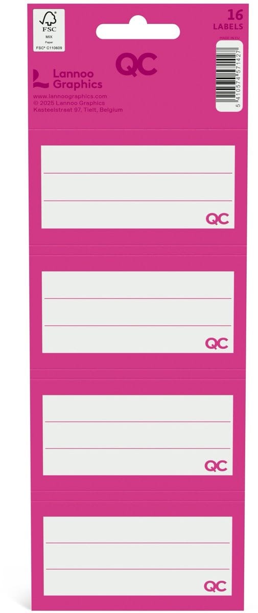 QC COLOUR Zelfklevende schooletiketten - fuchsia - set van 16 stuks