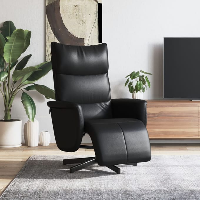 vidaXL - Fauteuil - verstelbaar - met - voetensteun - kunstleer - zwart