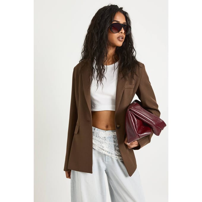 boohoo Dames Oversized op maat gemaakte blazer | Bruin | Maat: 36