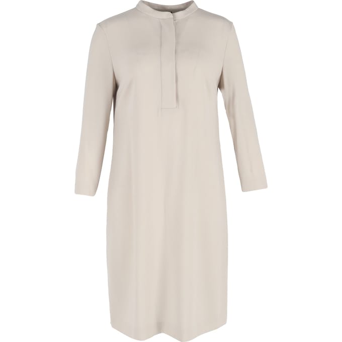 Escada knielange jurk met mandarijnkraag in beige triacetaat