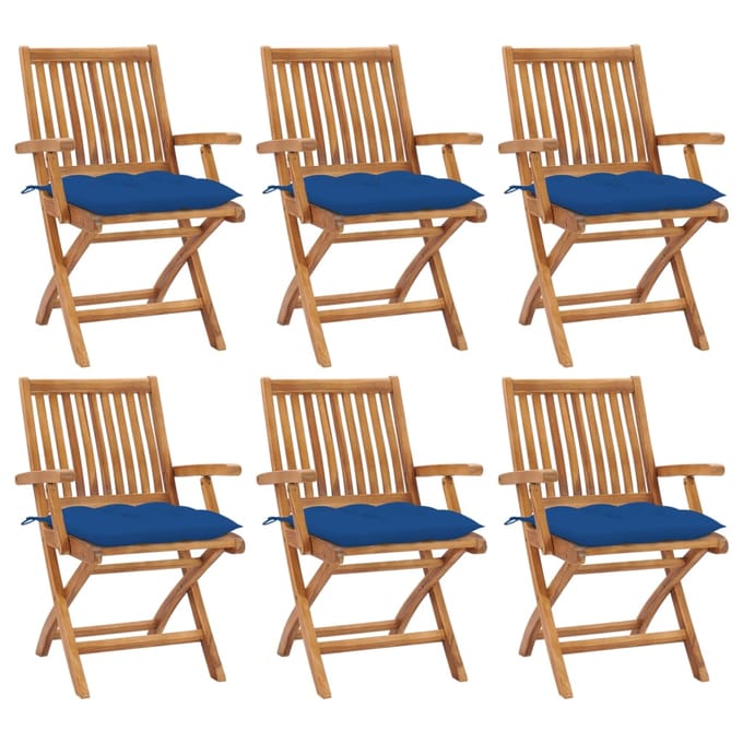 vidaXL - Klapstoelen - met - kussens, - 6 - stuks, - massief - teakhout
