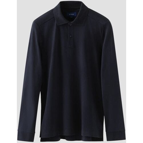 Eton Polo Interlock Long Sleeve Organic Supima Cotton Jersey Navy / male