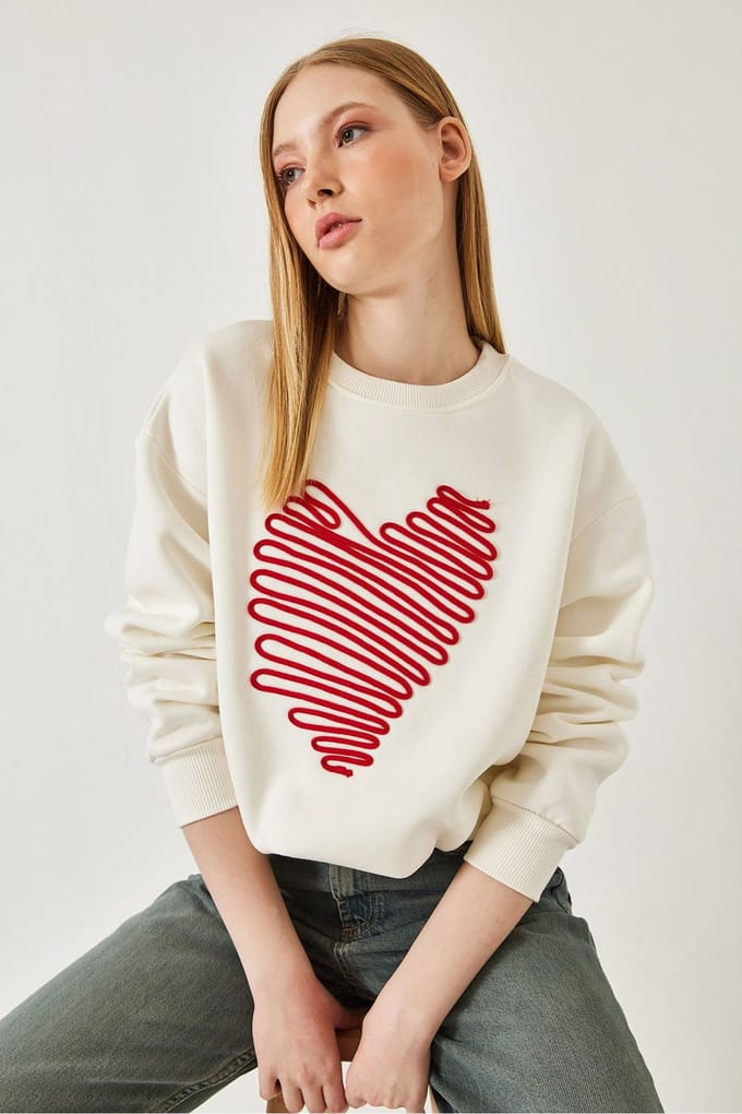 Geborduurd Ronde Hals Katoenen Sweatshirt