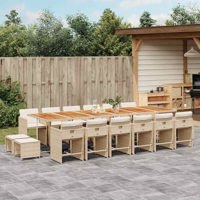 vidaXL - 17-delige - Tuinset - met - kussens - poly - rattan - beige