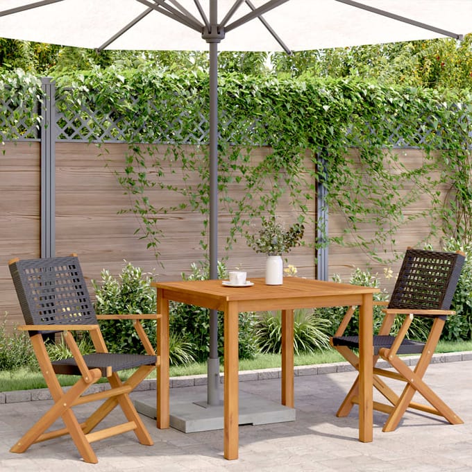 vidaXL - Opklapbare - stoelen, - 2 - stuks, - zwart, - massief - acaciahout - en - polyrotan.
