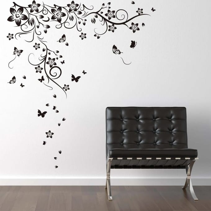 WALPLUS Decoratiesticker vlinder en wijnstok 130x150 cm zwart