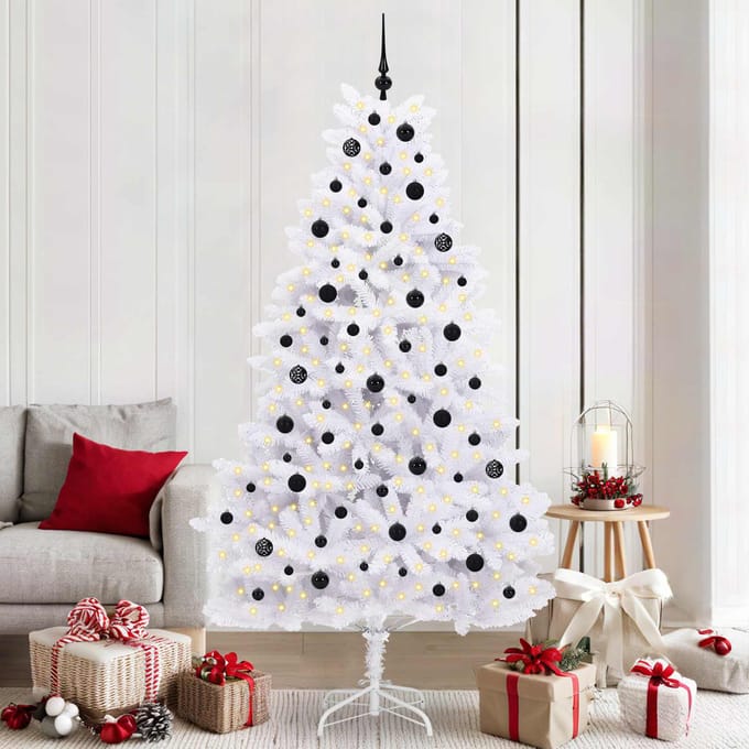vidaXL - Kunstmatige - Hinged - Kerstboom - Wit - 210 - cm - PVC - en - Staal