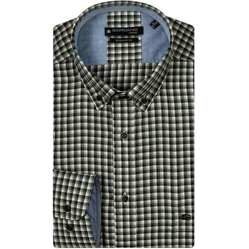 Giordano Overhemd Ivy Button Down Colorful Twill Check Donker Groen / male